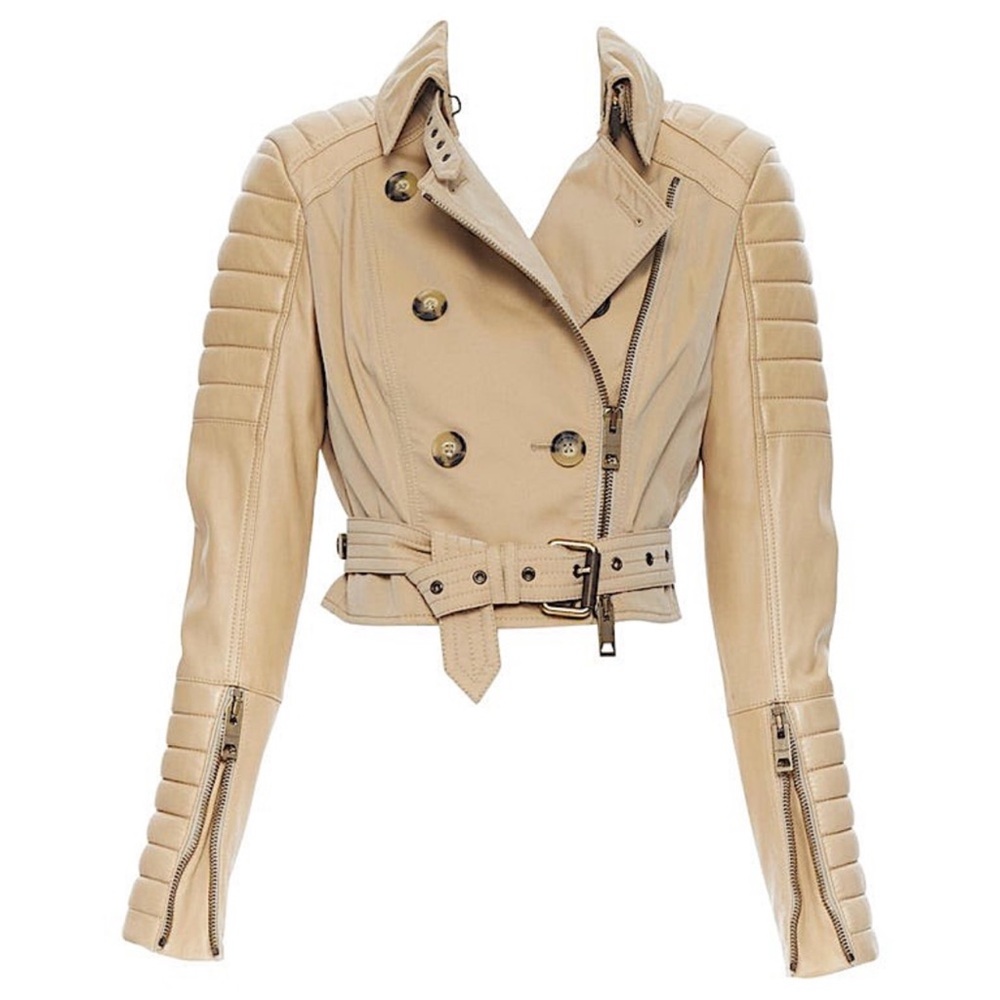 ✨RARE✨Burberry Cropped Tan Trench Moto Jacket sz XS/S